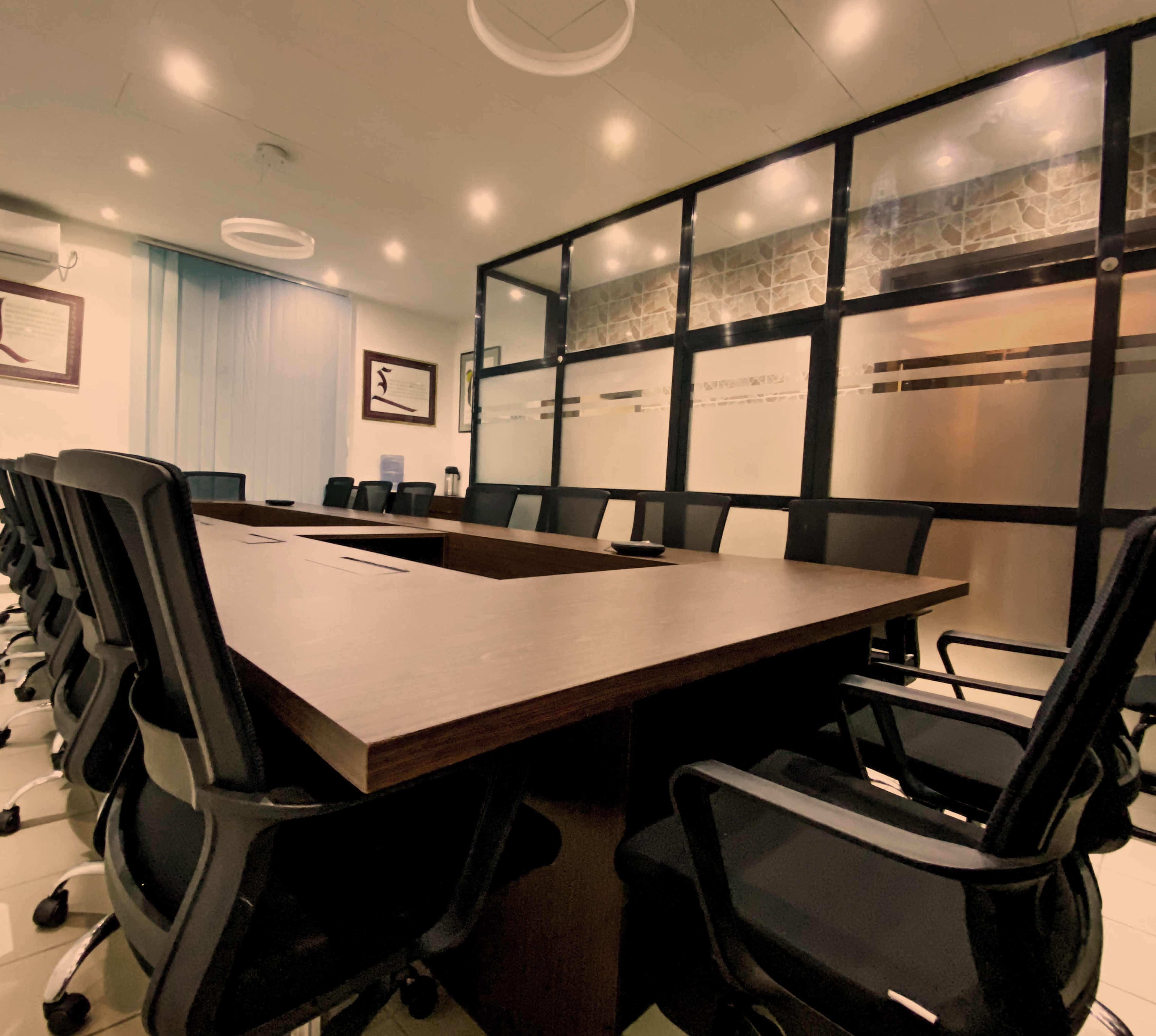 a conference room with a large table