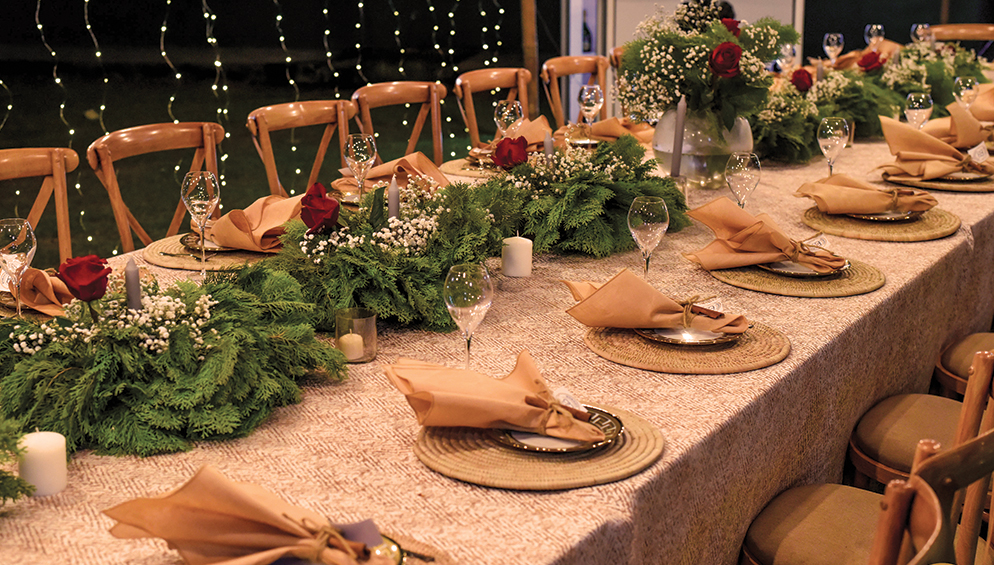 a table set with plates and glasses